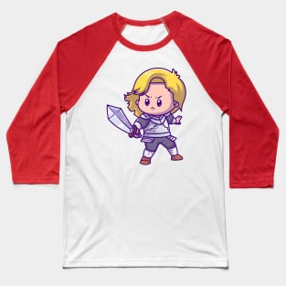 Cute Girl Knight With Sword Cartoon Baseball T-Shirt